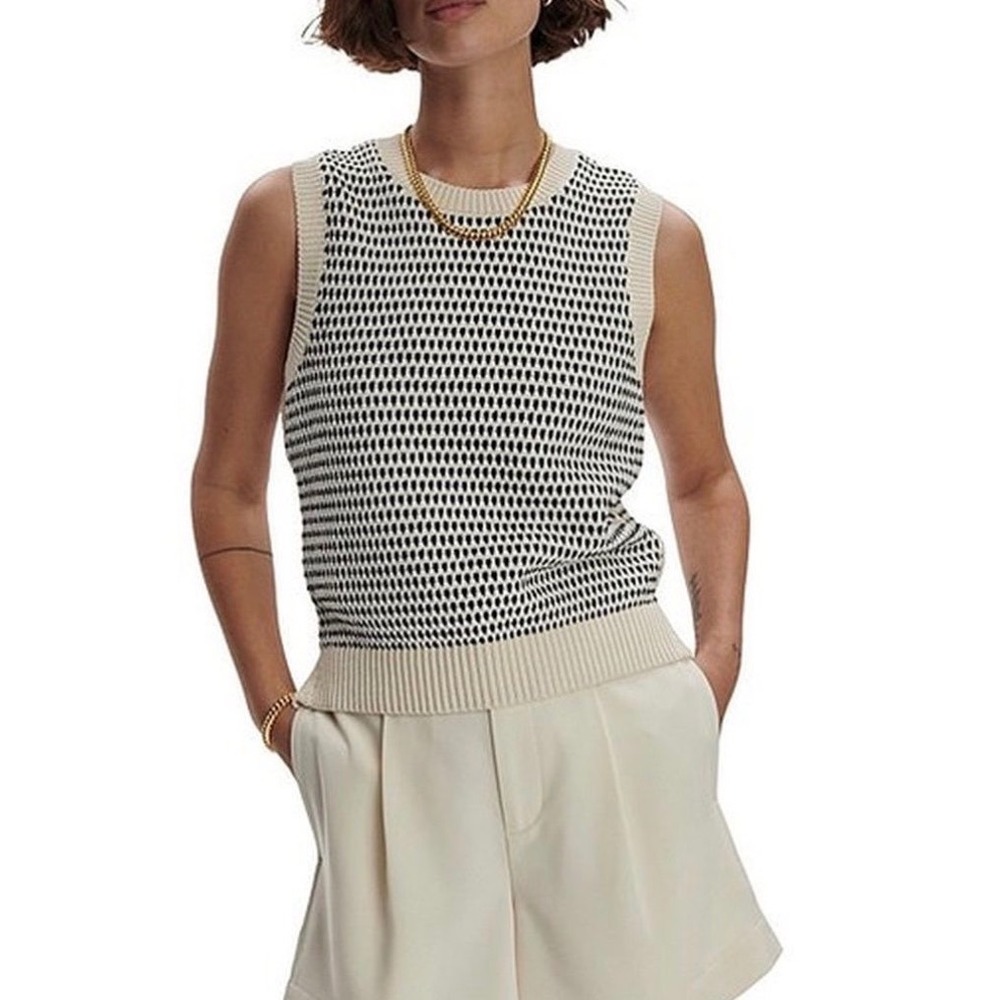 Varley Black Knowles Textured Knit Vest Cotton Geometric Women's Size Small